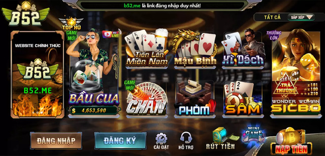Ngoài phiên bản web, B52 còn cung cấp các trải nghiệm trực tiếp trên ứng dụng di động chính thức Ngoài phiên bản web, B52 còn cung cấp các trải nghiệm trực tiếp trên ứng dụng di động chính thức