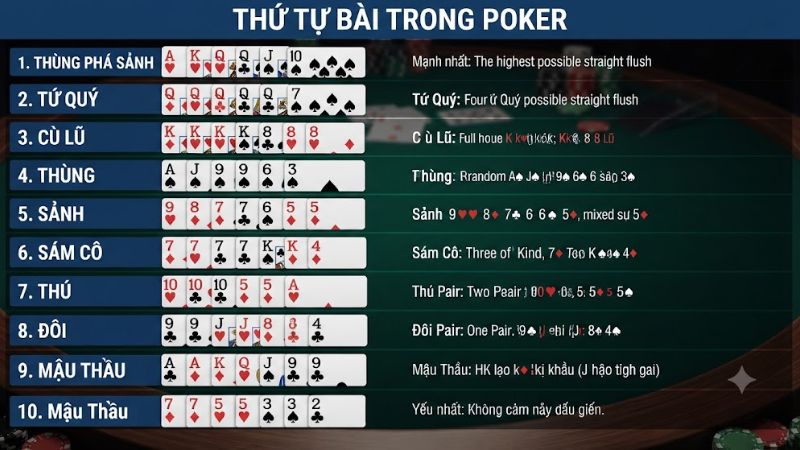 Nắm lòng thứ tự bài trong Poker Nắm lòng thứ tự bài trong Poker